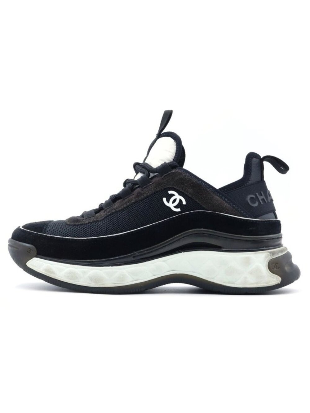 Chanel CC Logo Suede Leather Sneakers Black